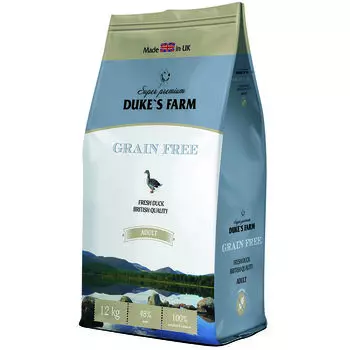 Корм для собак DUKE'S FARM беззерновой, утка сух. 12кг