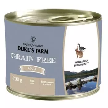 Корм для собак DUKE'S FARM Grainfree Кролик,утка, клюква, шпинат конс. 200г