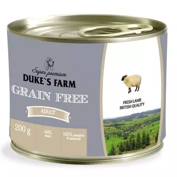 Корм для собак DUKE'S FARM Grainfree Ягненок, клюква, шпинат конс. 200г