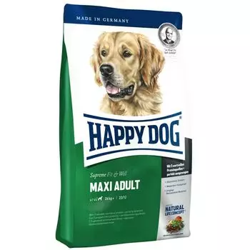 Корм для собак HAPPY DOG Fit &amp; Well для крупных пород Птица, лосось, ягненок, яйца сух. 15кг