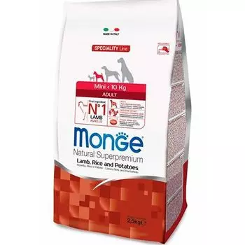 Корм для собак Monge Dog Speciality Mini для мелких пород ягненок с рисом и картофелем сух. 2,5кг