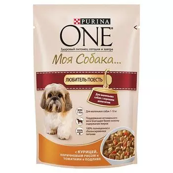 Корм для собак PURINA ONE Моя Собака курица, рис, томаты, конс. пауч 100г