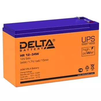 Аккумулятор UPS Delta HR 12-34 W (технология AGM, ток 12v, емкость 9 Ач, высота 100 мм, ширина 65 мм, длина 151 мм)
