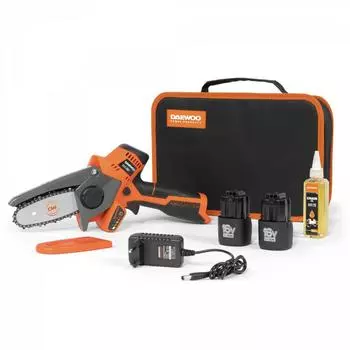 Аккумуляторная цепная пила 16В Daewoo DACS 416Li SET с двумя аккумуляторами (шина 10 см, шаг цепи 1/4, 28 зв.)