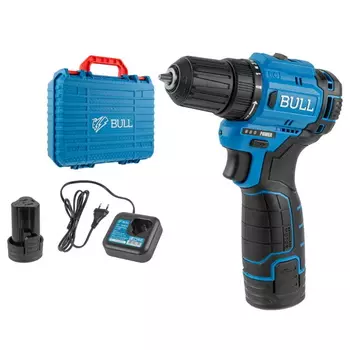 Аккумуляторная дрель-шуруповерт Bull SR 1203 1329601, в чем. бесщет., 12 В, 37 Н*м, 2*2 А*ч акб, БЗП 10 мм
