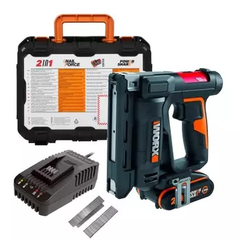 Аккумуляторный степлер Worx WX843 (АКБ 20В, 2Ач, длина гвоздей до 15 мм, 60 ударов/мин)