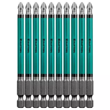 Биты Kraftool 26122-2-100-10, PH2, 100 мм, тип хвостовика E 1/4", 10 шт., в блистере