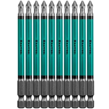 Биты Kraftool 26124-2-100-10, PZ2, тип хвостовика E 1/4", 100 мм, 10 шт в блистере