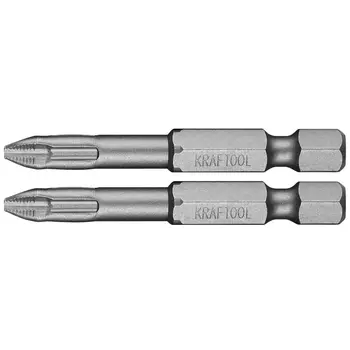 Биты Kraftool "ЕХPERT" 26121-2-50-2, торсионные кованые, обточенные, Cr-Mo сталь, тип хвостовика E 1/4", PH2, 50мм, 2шт 26121-2-50-2