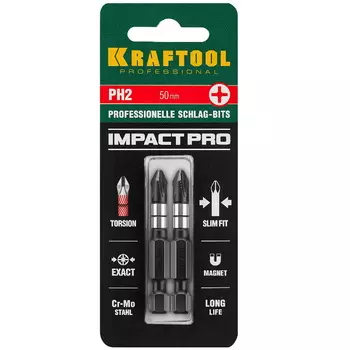 Биты Kraftool Impact Pro Philips 26191-2-50-S2, тип хвостовика E1/4", PH2, 50мм, 2 шт.