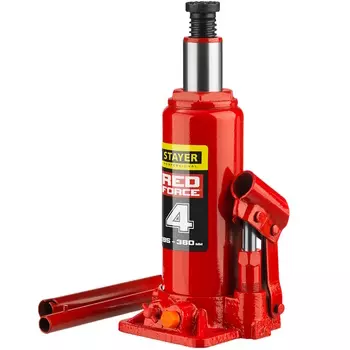 Бутылочный гидравлический домкрат Stayer RED FORCE Professional 43160-4 195-380мм 4т