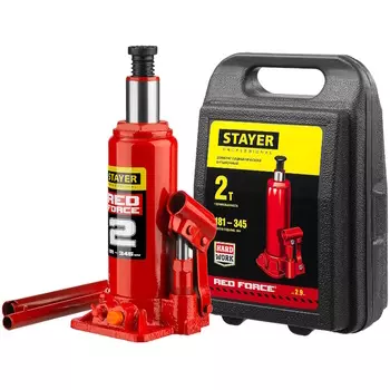 Бутылочный гидравлический домкрат Stayer RED FORCE Professional 43160-2-K 181-345мм в кейсе 2т