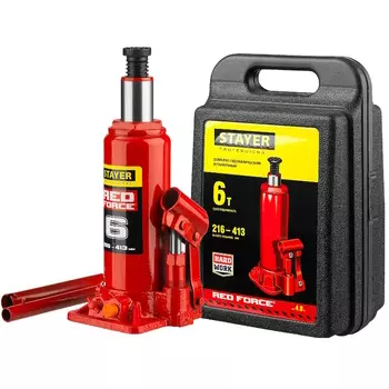 Бутылочный гидравлический домкрат Stayer RED FORCE Professional 43160-6-K 216-413мм 6т