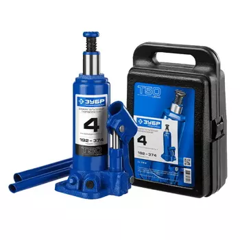 Бутылочный гидравлический домкрат Зубр Профессионал 43060-4-K_z01 (4 т, 192-374 мм в кейсе)