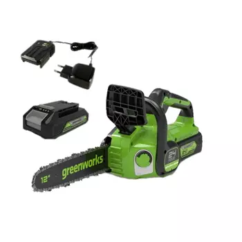 Цепная пила аккумуляторная Greenworks 24В GD24CS30, 30 см, в комплекте с АКБ 4А*ч и З/У 2007007UB