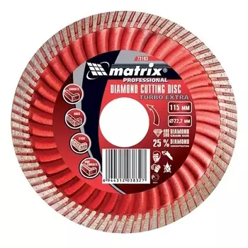 Диск алмазный отрезной Matrix Turbo Extra 73193, 115 х 22,2 мм, сухая резка