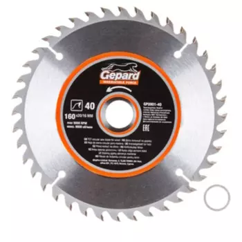 Диск пильный Gepard GP0901-40, по дереву, 160х20/16мм, 40 зуб.