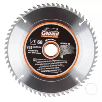 Диск пильный Gepard GP0904-60, по дереву, 255х32/30мм, 60 зуб.