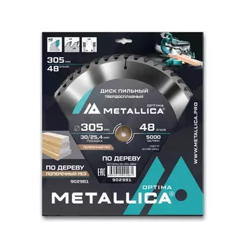 Диск пильный Metallica Optima 902998 тв. сплав. 305x30/25,4 мм, 60 зубов, Т=3,2 мм по дереву поперечный