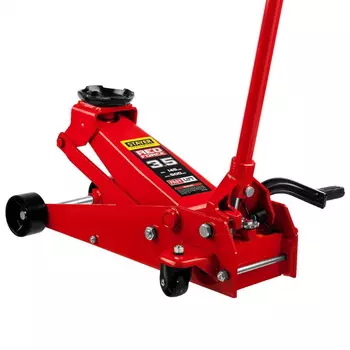 Домкрат гидравлический подкатной Stayer 43155-3.5 "Red Force", с педалью, 3,5т, 145-500мм