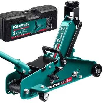 Домкрат подкатной Kraftool S-PIN 43457-2.5-K с увеличенным подъемом и фиксатором в кейсе 2.5т