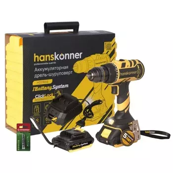 Дрель аккумуляторная бесщеточная Hanskonner HCD1865 1BatterySystem