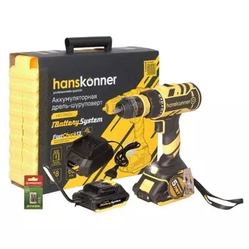 Дрель аккумуляторная бесщеточная Hanskonner HCD1865C 1BatterySystem