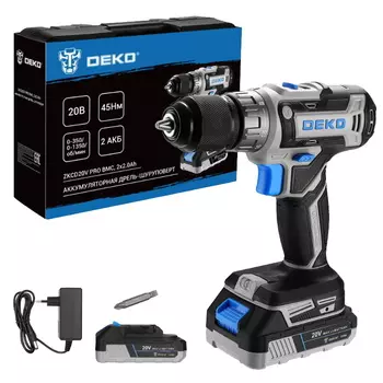 Дрель-шуруповерт аккумуляторная Deko ZKCD20V PRO 084-1005, в кейсе, 20В, 2x2.0Ач