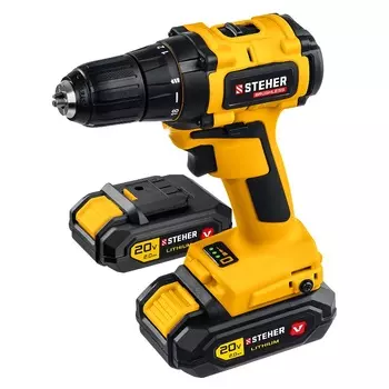 Дрель-шуруповерт бесщеточная Steher CDB-200-2 V1, 20 В, 45 Нм, 2 АКБ (2 Ач), кейс
