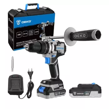Дрель-шуруповерт Deko ZKCD20V PRO Impact 084-1034, аккумуляторная, ударная, бесщеточная, в кейсе, 20В, 135 Нм, 2x3.0Ач