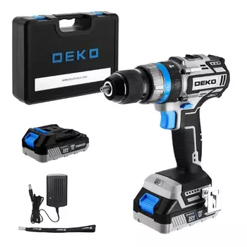 Дрель-шуруповерт Deko ZKCID20V 084-1037, аккумуляторная, ударная, бесщеточная, в кейсе, 20В, 80 Нм, 2x3.0Ач