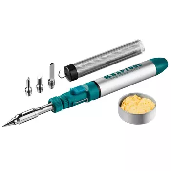 Газовый паяльник Kraftool SolderGas 55504-H8, 70B 30-70Вт 1300°С горелка, фен, набор 8-в-1