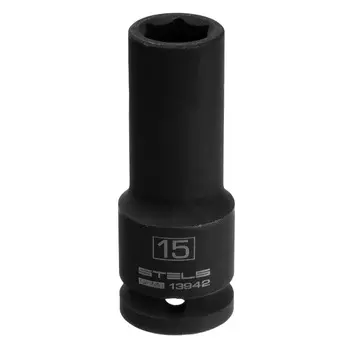 Головка ударная удлиненная шестигранная Stels 13942, 15 мм, 1/2", CrMo