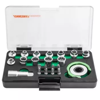 Головки торцевые Jonnesway RD05H22S 046626, SPLINE М4-13, с дисковым трещоточным механизмом и аксессуарами в наборе, 22 предмета