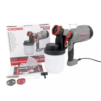 Электрический бытовой краскопульт Crown CT31013, объем бачка 0,9 л, мощность 400 Вт, регулировка