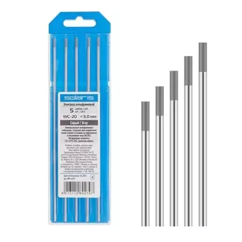 Электрод вольфрамовый Solaris WM-4519, серый, WC-20, Ф 3,0 мм, набор 5 шт.