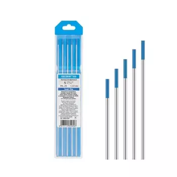 Электрод вольфрамовый Solaris WM-4529, синий, WL-20, Ф 2,0 мм, набор 5 шт.