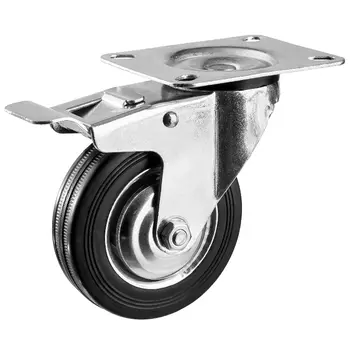 Колесо поворотное c тормозом Зубр 30936-100-B (100 мм; г/п 70 кг; резина/металл; игольчатый подшипник)