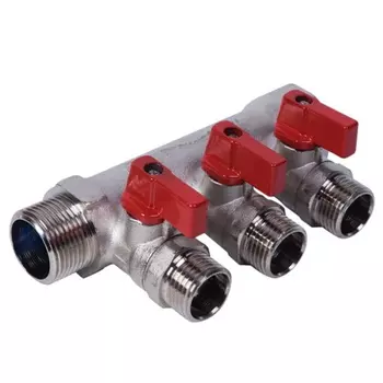 Трехконтурный коллектор с кранами Valtec 3/4"x 3 вых. 1/2" нар. VTc.580.N.0503