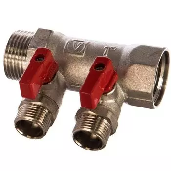 Коллектор с отсекающими кранами Valtec VTc.580.N.0602, 1", 2 х 1/2"