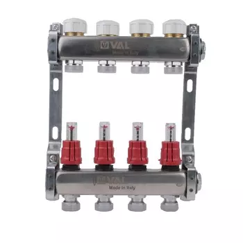 Коллектор из нержавеющей стали Valtec VTc.584.EMNX.0604 для радиатора (1", 3/4", 4 ходов., евроконус)