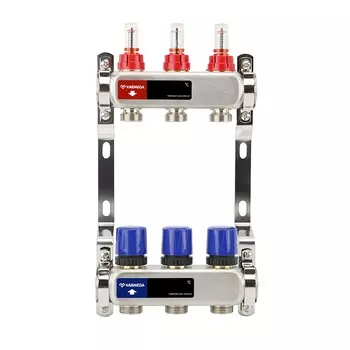 Коллекторная группа Varmega VM15103 ВР 1" с расходомерами на 3 контура 3/4" EK, нержавеющая сталь