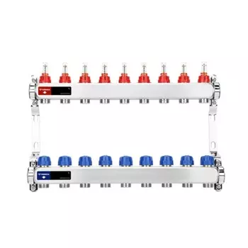 Коллекторная группа Varmega VM15109 ВР 1" с расходомерами на 9 контуров 3/4" EK, нержавеющая сталь