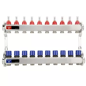 Коллекторная группа Varmega VM15110 ВР 1" с расходомерами на 10 контуров 3/4" EK, нержавеющая сталь