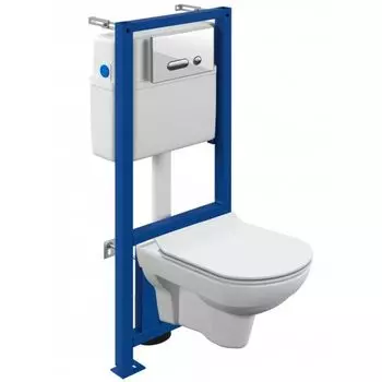 Комплект подвесной безободковый унитаз + инсталляция Cersanit CITY CO DPL EO SLIM + LINK PRO + клавиша INTERA (стекло, белый, каскадный смыв)