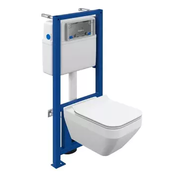 Комплект подвесной унитаз Cersanit CREA SQUARE CO DPL EO slim, инсталляция LINK PRO (без кнопки) A63997, безободковый, квадратный