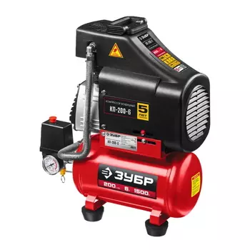 Компрессор безмасляный Зубр КП-200-6, 200 л/мин, 6 л, 1500 Вт