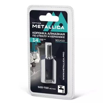 Коронка алмазная Metallica Optima 901410 (14x55 мм, #80, по стеклу, плитке, 1 шт, в блистере)