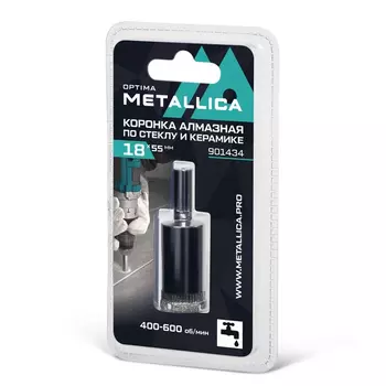 Коронка алмазная Metallica Optima 901434 (18x55 мм, #80, по стеклу, плитке, 1 шт, в блистере)