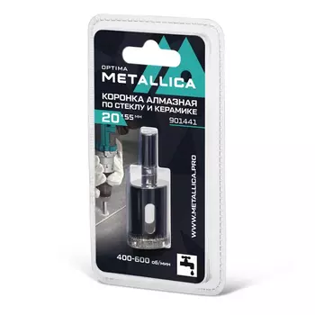 Коронка алмазная Metallica Optima 901441 (20x55 мм, #80, по стеклу, плитке, 1 шт, в блистере)